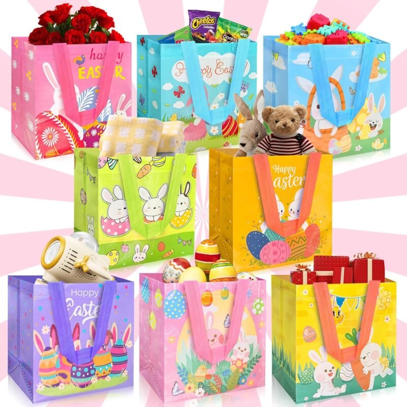 Yibindada 8 PCS Easter Gift Bags, Easter Baskets with Handle, Reusable Easter Treat Bags, Non-Woven Easter Goodie Bags for Egg Hunt Candy Easter Party Supplies - Image 8