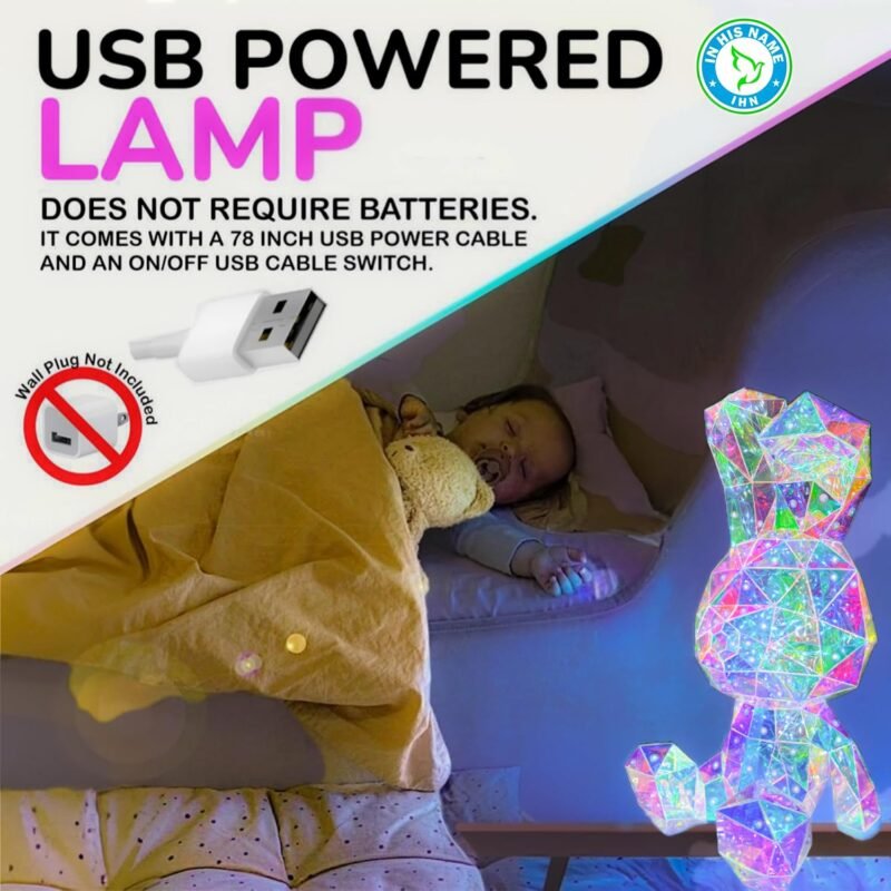 LED Holographic Rainbow Bunny Night Light - Kids Bedside Lamp, Nursery Decor, Autumn Gift - Image 4