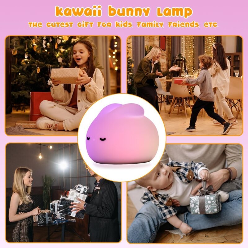 Cute Bunny Night Light, 3 Level Dimmable Nursery NightLight for Kids, Multicolor Rechargeable Silicone Squishy Rabbit Lamp with Tap Control & Timer for Breastfeeding Toddler Baby Kids Decor Gift - Image 7