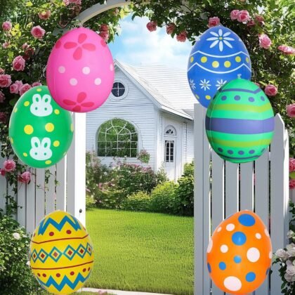 6 Pcs Giant Inflatable Easter Eggs - Colorful PVC Decorations for Yard, Garden, and Party