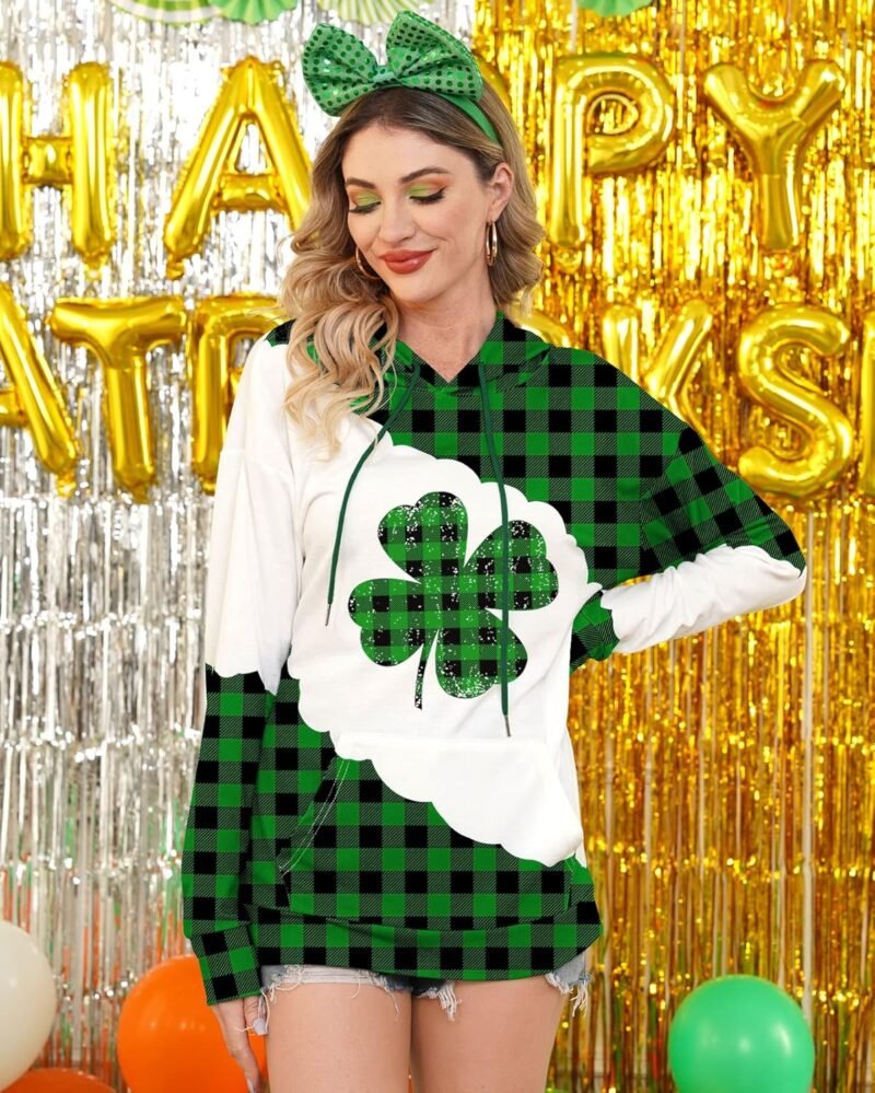 For G and PL Women's St. Patrick's Long Sleeve Shamrock Hoodie with Pockets - Image 3