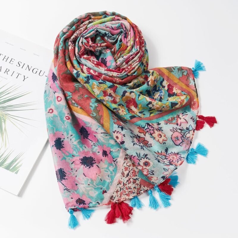 Scarf for Women Lightweight Soft Floral Leopard Printed Scarves Fall Winter Fashion Shawl Wrap with Fringe - Image 4