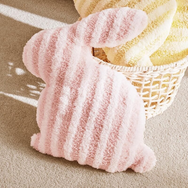 Easter Bunny Shaped Cute Throw Pillow, Decorative Fluffy Pillow for Bed and Couch, Sofa Pillow with Sherpa and Fluff, Pink and White Throw Pillow for Girl Living Room Decor Dorm, 13x15.75in - Image 6