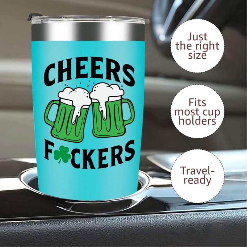 St Patricks Day Cheers Fuckers Tumbler - 20 Oz Mint Green Stainless Steel Insulated Tumbler - Funny Tumbler for Men - St. Patricks Day Gifts for Men - Image 4