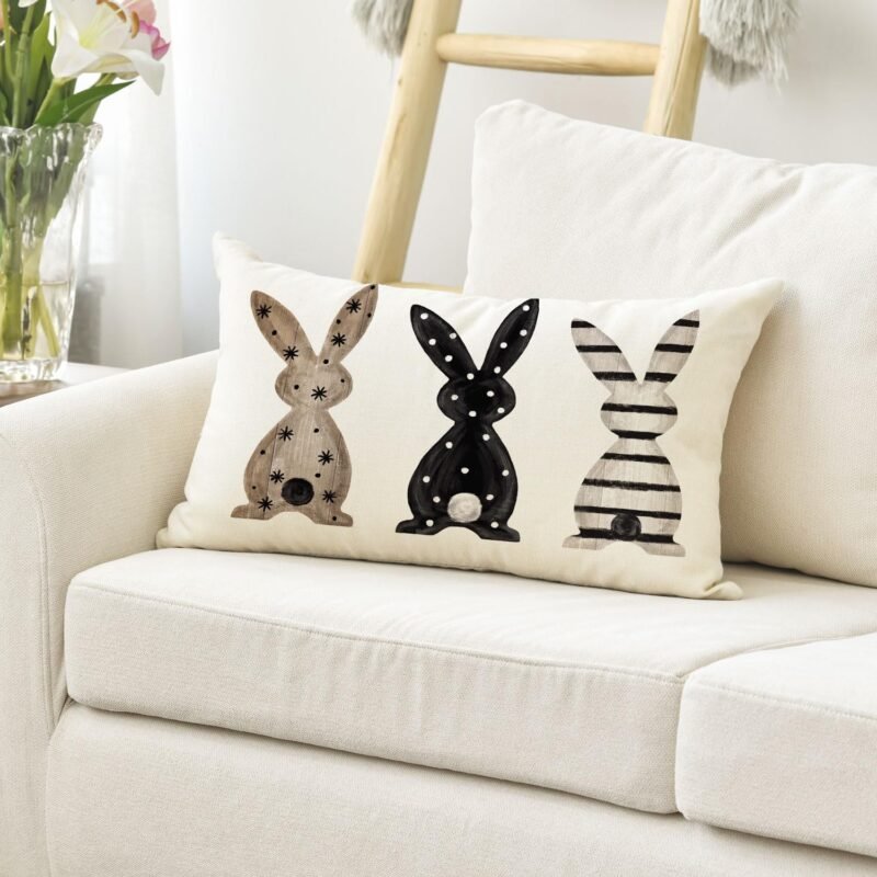 AVOIN colorlife Easter Rabbits Throw Pillow Cover, 12 x 20 Inch Bunny Cushion Case Decoration for Sofa Couch - Image 5