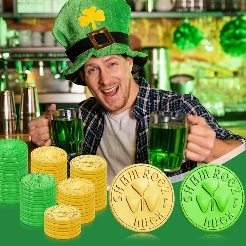 Apeso St. Patrick's Day Gold Coins - 120 Pieces Shamrock Plastic Lucky Coins in Green & Gold, Perfect for St. Patrick's Day Party Decorations, Birthday Crafts, Table Decorations & Party Favors - Image 4