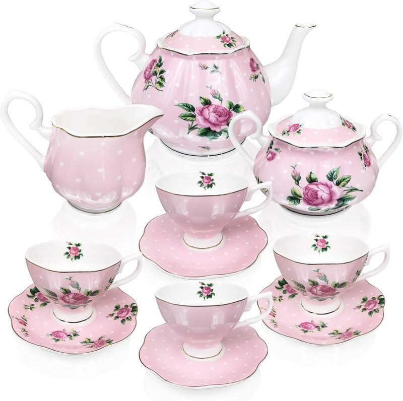 BTaT- Floral Tea Set, Tea cups (8oz), Tea Pot (38oz), Creamer and Sugar Set, Gift box, China Tea Set, Tea Sets for Women, Tea Cups and Saucer Set, Tea Set for Adults, 4 Tea Cups Set - Image 4
