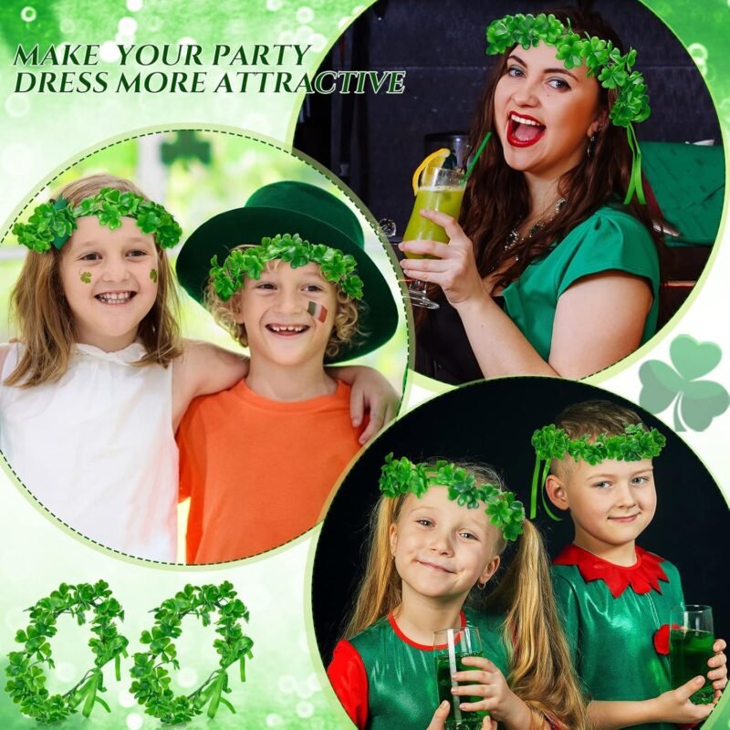 4 Pcs St Patrick's Day Headbands Irish Shamrock Crown Green Garland Clover Fairy Headpiece St. Patrick's Day Accessories for Women Girls Party Supplies - Image 5