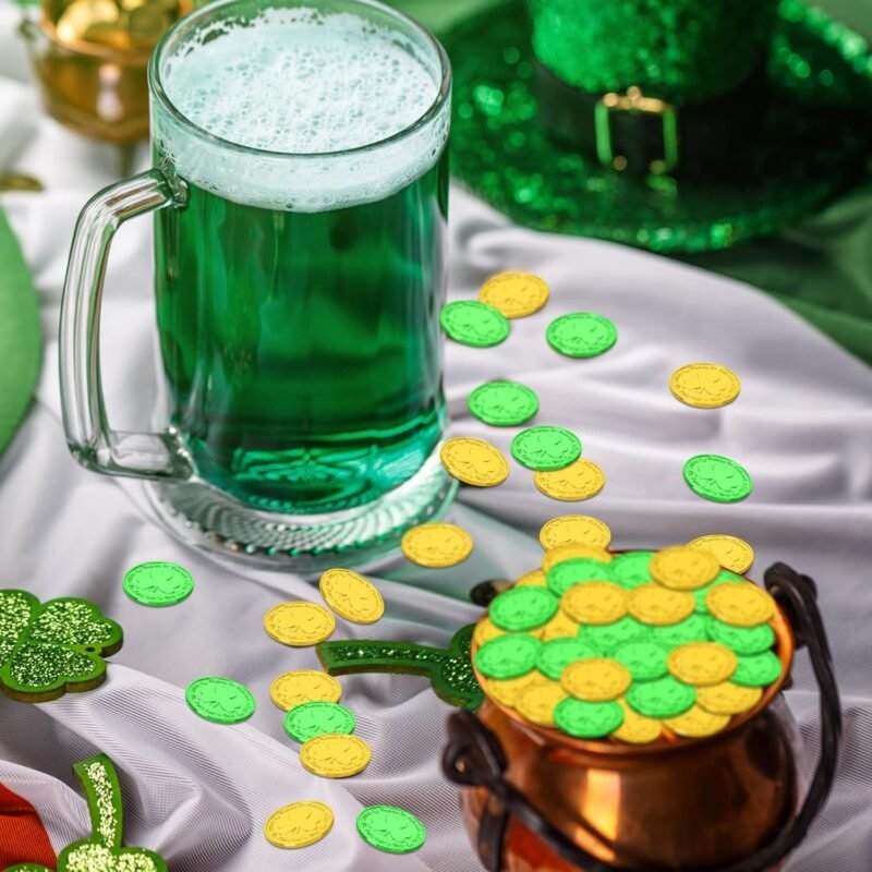 120 PCS St Patricks Day Decorations, 1.4 in Shamrock St Patricks Day Coins, Gold Green Lucky Coins Fake Coins Plastic Coins St Patricks Day Gold Coins, Shamrock Decoration St Patricks Day Party Favor - Image 7