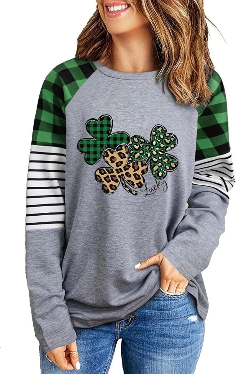 Saint Patricks Day Shirts Women Funny Plaid Long Sleeve St Patricks Day Outfits Tee Tops