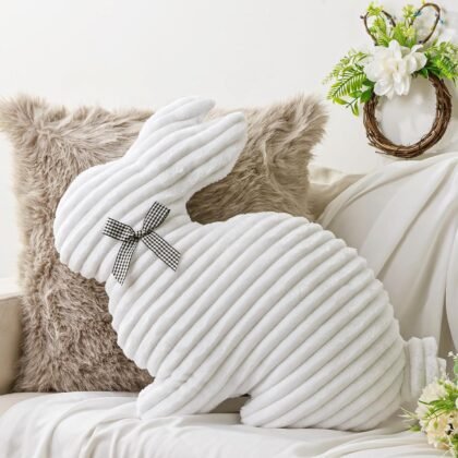 Easter Bunny Rabbit Throw Pillow: Ultra Soft Plush Faux Fur Striped Pillows, Fluffy Bunny Shaped Cushions Easter Throw Pillows, Spring Easter Decoration for Home, Bedroom, Living Room, Sofa and Couch