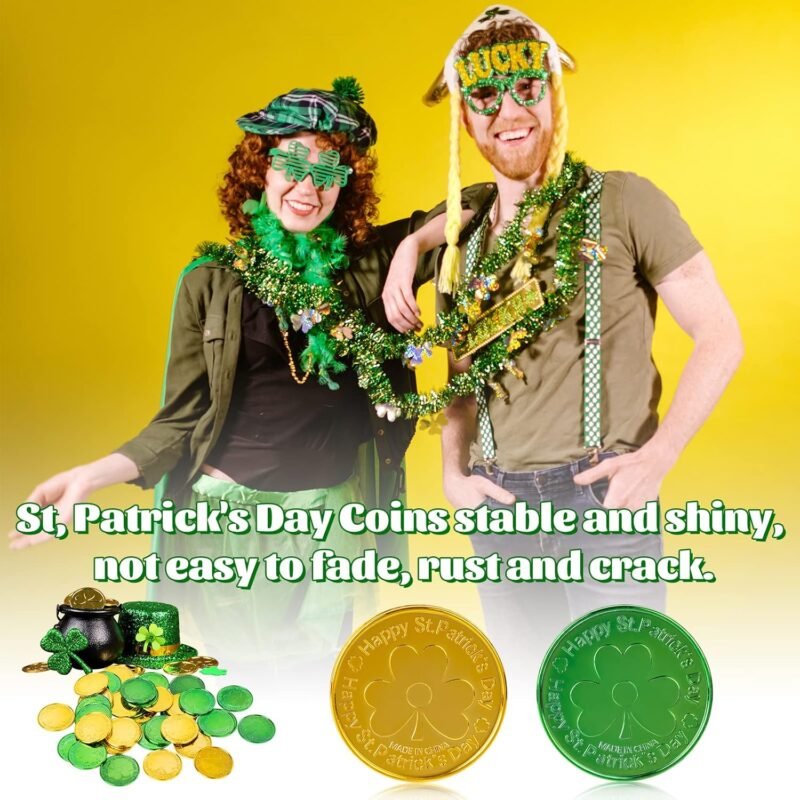 St Patrick's Day Decorations Plastic Gold Coins, 120 Pieces Shamrock Lucky Coins for St Patricks Day Decorations Favors - Image 2