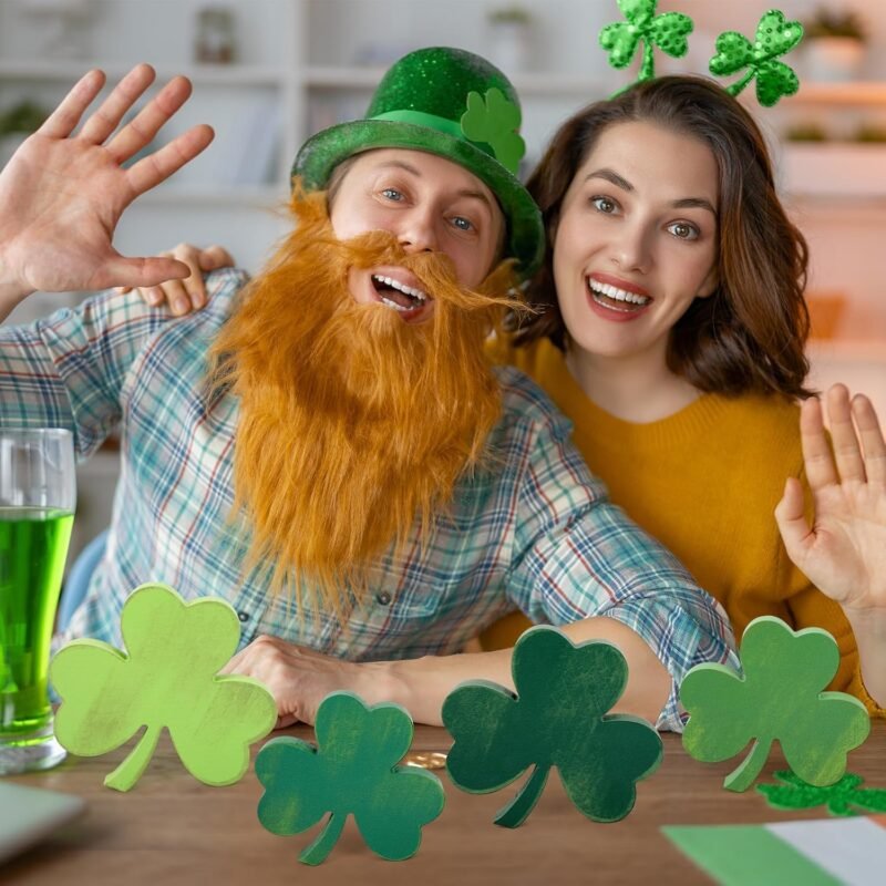 Shamrock St Patricks Day Decorations, Wooden St. Patrick's Day Tiered Tray Decor Set of 4, Green Clover Saint Patrick Day Table Top Decoration for Home, Shelf, Door, Office Party (Retro) - Image 7