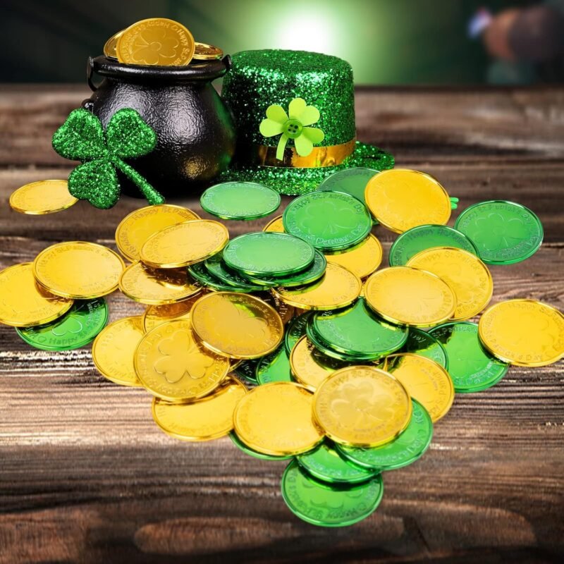 St Patrick's Day Decorations Plastic Gold Coins, 120 Pieces Shamrock Lucky Coins for St Patricks Day Decorations Favors - Image 7