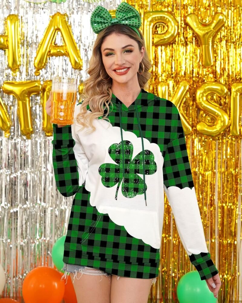 For G and PL Women's St. Patrick's Long Sleeve Shamrock Hoodie with Pockets - Image 6