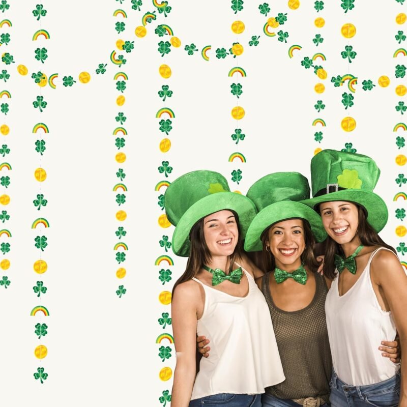 Cheerland St Patrick’s Day Garland Green Gold Clover Rainbow Gold Coin Shamrock Charm Backdrop Decoration fFor St Patricks Day Theme Birthday Irish Party Supplies - Pack of 4 - Image 4