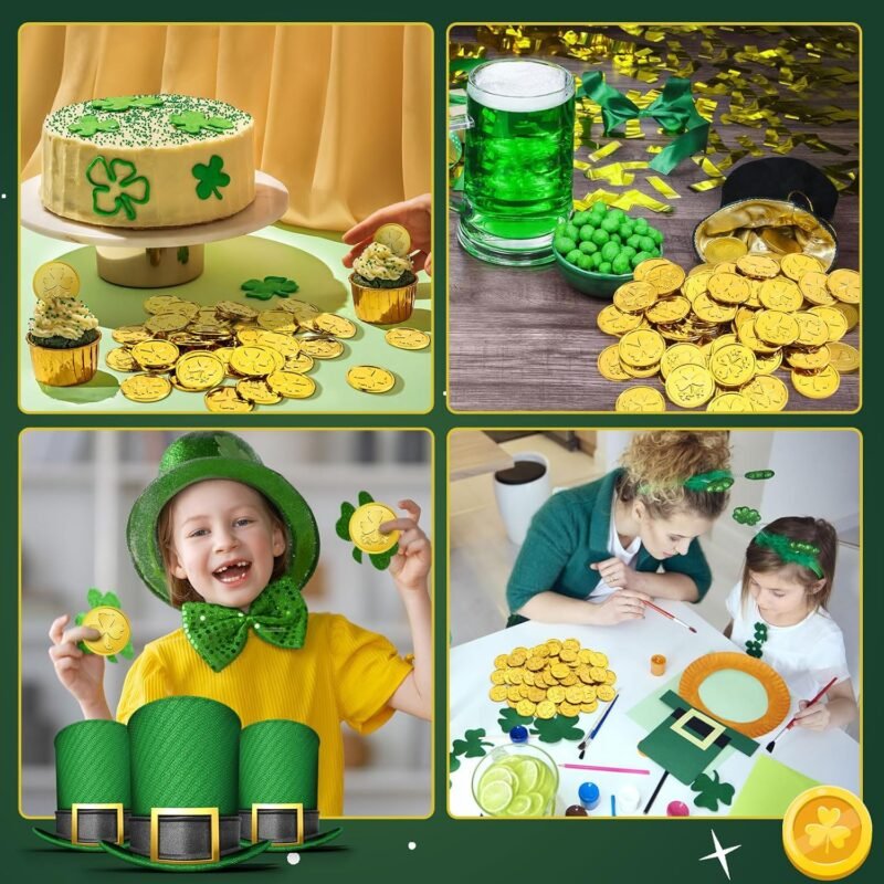 St. Patrick's Day Shamrock Gold Coins, 80Pcs Gold Coins Plastic Shamrock Coins Good Luck Gold Table Coins for St. Patrick's Day Decorations Irish Festival Supplies Party Favors - Image 7