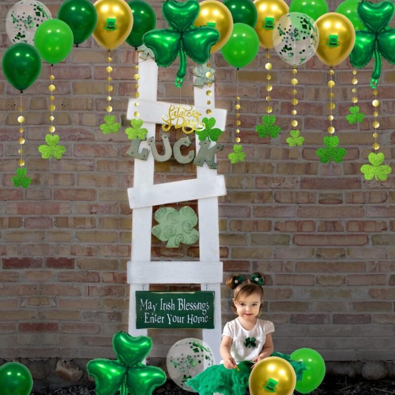 Cheerland St Patricks Day Balloon Arch St Patrick Party Decoration Glitter Lucky Clover Green Gold Shamrock Balloon Irish Balloons Garland Set Party Decorations Hanging Party Favors -Pack of 33 - Image 5