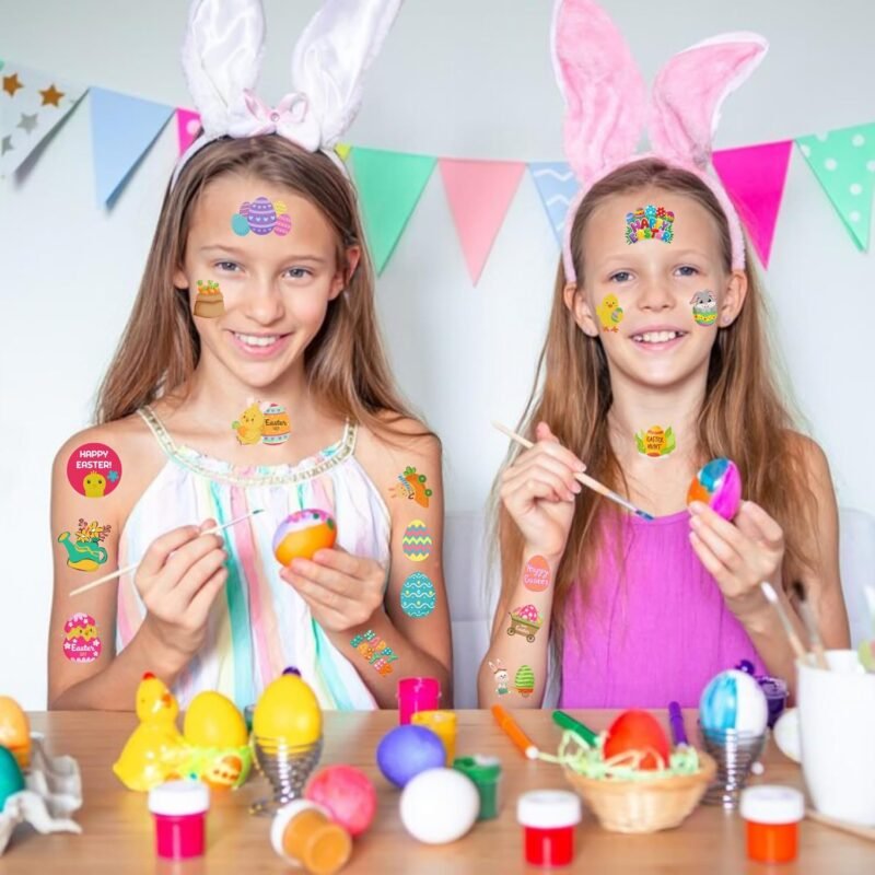 50 PCS Easter Temporary Tattoos for Kids Women, Easter Bunny Egg Chick Baskets Cute Tattoos Stickers Waterproof Face Body Fake Tattoos for Easter Party Favor Decorations Supplies 4 Sheets - Image 5