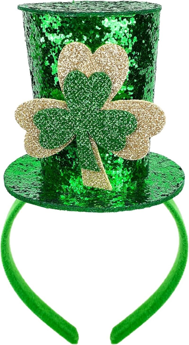 Dolkoic St. Patrick's Day Headbands Green Glitter Mini Hat Headband