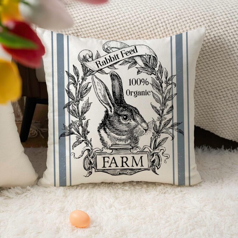 Vintage Farmhouse Bunny Throw Pillow Covers Retro Farm Rabbit Feed Home Décor Throw Pillow Case Cushion Cover 18" X 18" Set of 2 (Vintage Rabbit) - Image 6