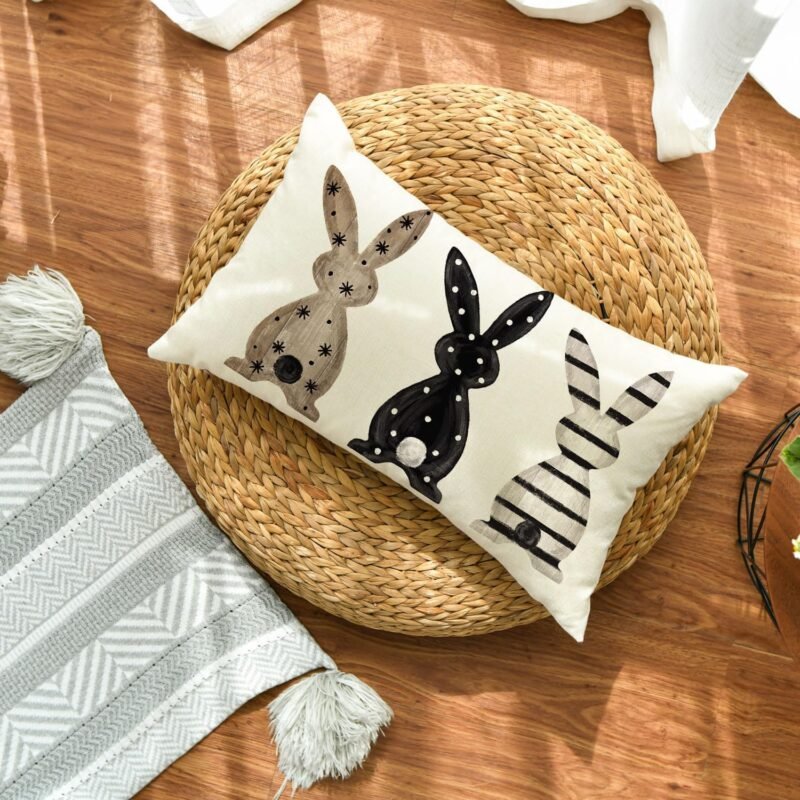 AVOIN colorlife Easter Rabbits Throw Pillow Cover, 12 x 20 Inch Bunny Cushion Case Decoration for Sofa Couch - Image 4