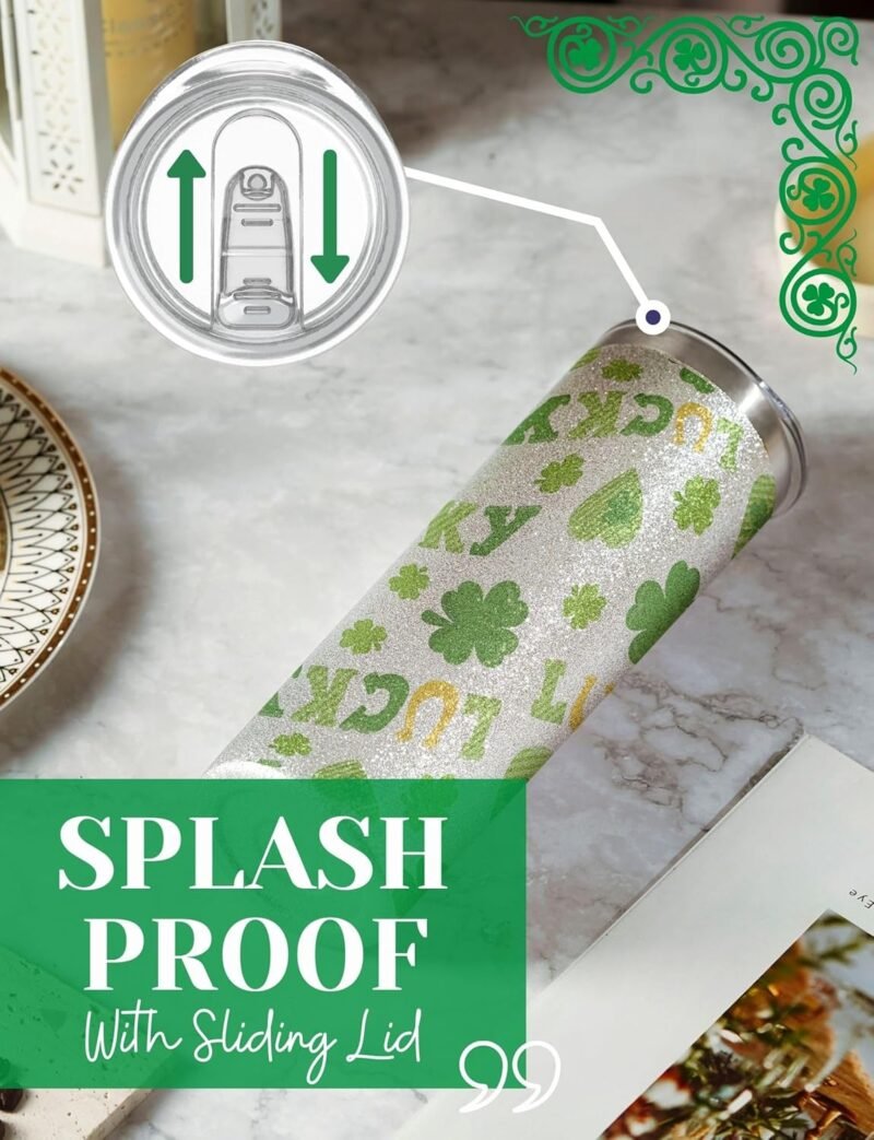 Onebttl Irish Gifts for Women Men, 20oz Insulated Stainless Steel Tumblers with Lids and Straws, Best Shamrock Gifts for Best Friends, Christmas, Birthday, St Patricks Day - Irish Luck - Image 4
