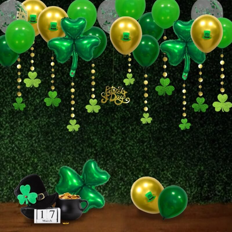 Cheerland St Patricks Day Balloon Arch St Patrick Party Decoration Glitter Lucky Clover Green Gold Shamrock Balloon Irish Balloons Garland Set Party Decorations Hanging Party Favors -Pack of 33 - Image 6