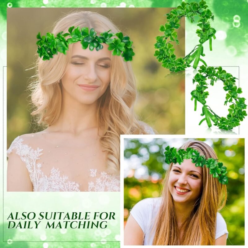 4 Pcs St Patrick's Day Headbands Irish Shamrock Crown Green Garland Clover Fairy Headpiece St. Patrick's Day Accessories for Women Girls Party Supplies - Image 6