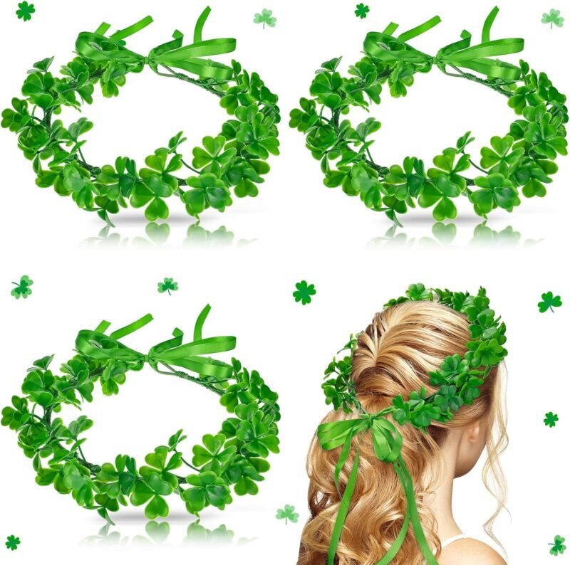 4 Pcs St Patrick's Day Headbands Irish Shamrock Crown Green Garland Clover Fairy Headpiece St. Patrick's Day Accessories for Women Girls Party Supplies