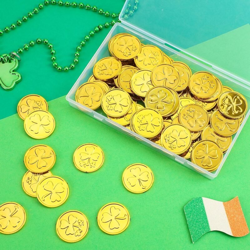 St. Patrick's Day Shamrock Gold Coins, 80Pcs Gold Coins Plastic Shamrock Coins Good Luck Gold Table Coins for St. Patrick's Day Decorations Irish Festival Supplies Party Favors - Image 3