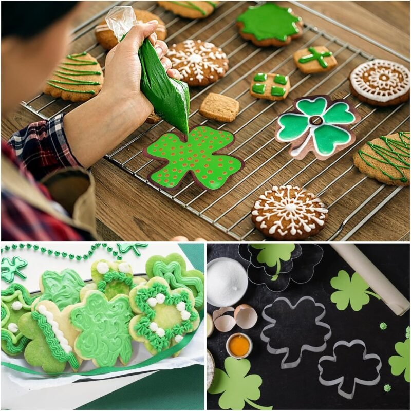 10PCS Shamrock Cookie Cutter Set,Four Leaf Clover Shaped Cookie Cutters,St Patricks Stainless Steel Cookie Cutters,For Baking Decorative Party Supplies by EGYPAMID - Image 6
