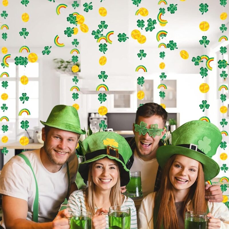 Cheerland St Patrick’s Day Garland Green Gold Clover Rainbow Gold Coin Shamrock Charm Backdrop Decoration fFor St Patricks Day Theme Birthday Irish Party Supplies - Pack of 4 - Image 5