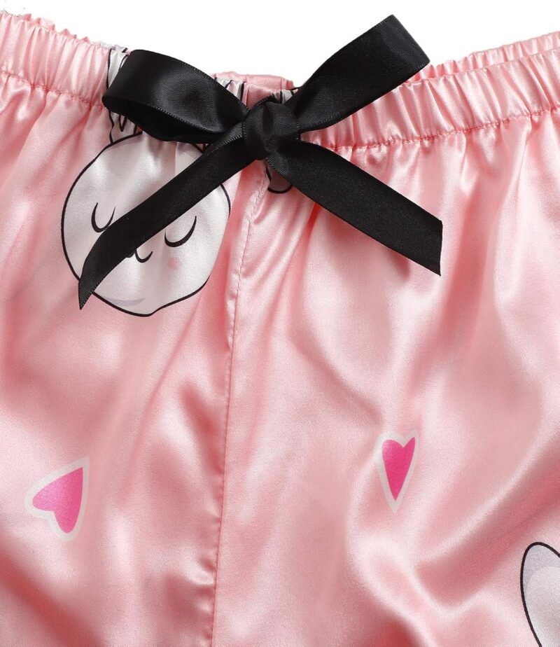 WDIRARA Women's Sleepwear Satin Short Sleeve Shirt and Shorts Pajama Set - Image 4