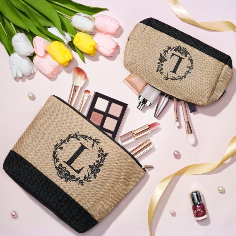 Personalized Gifts for Women Tote Bag, Initial Jute Tote Bag & Makeup Bags Monogrammed Beach Bag w/ Zipper, Birthday Gifts Mothers Day Gifts for Mom Women Her Friend Sister Wife Grandma Teacher Nurse - Image 8