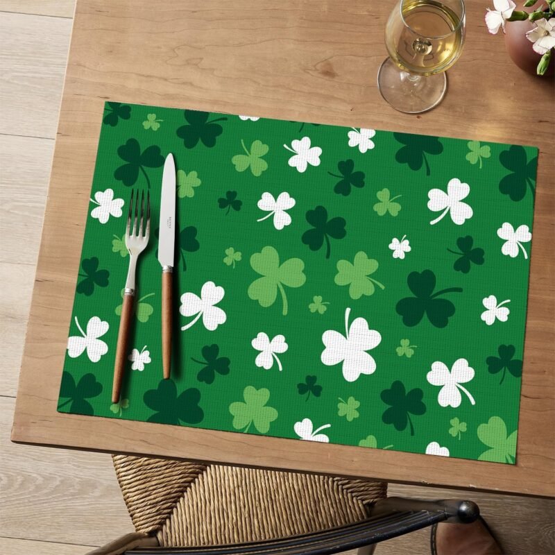 Artoid Mode Green Shamrock Vinyl St. Patrick's Day Placemats Set of 4, 12x18 Inch Wipeable Non-Slip Spring PVC Place Mats for Party Kitchen Dining Decor - Image 2