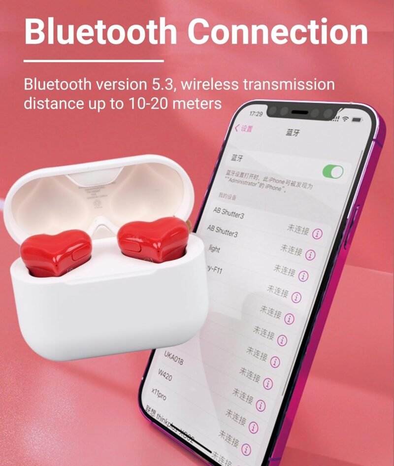 Jectse Earbuds, Heart Shaped Bluetooth Headphones Noise Canceling Stereo in Ear Light Weight Earphones Cordless Earphone for Sports - Image 2