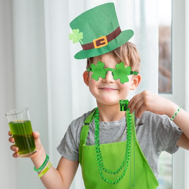 50 Pcs St. Patricks Day Accessories, Dressing-up St. Patricks Day Supplies Set with Green Shamrock Glasses, Shamrock Necklaces, Rubber Bracelets, St. Patricks Day Decorations Party Favors - Image 4