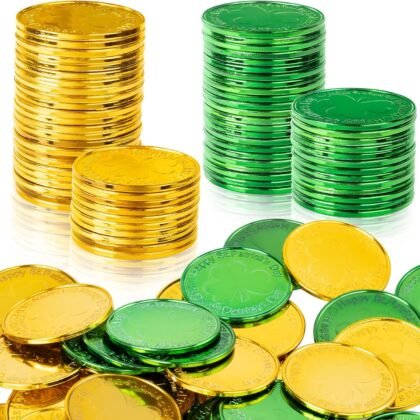 St Patrick's Day Decorations Plastic Gold Coins, 120 Pieces Shamrock Lucky Coins for St Patricks Day Decorations Favors