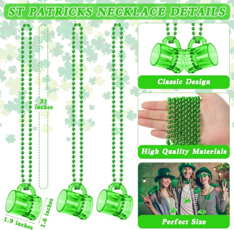 St Patricks Day Accessories, 12PCS St. Patrick's Day Green Beer Mug Beads, Irish Saint Patrick Necklaces Gifts Decorations, St Patricks Day Accessories Bulk Parade Procession Celebrations Party Favors - Image 2