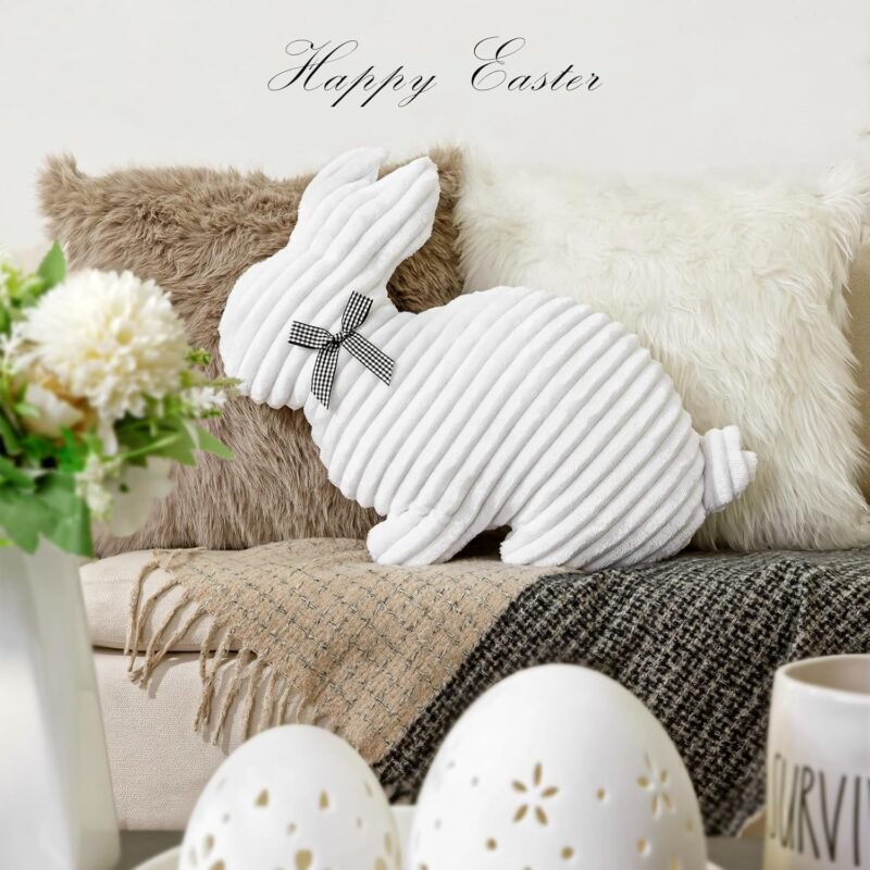 Easter Bunny Rabbit Throw Pillow: Ultra Soft Plush Faux Fur Striped Pillows, Fluffy Bunny Shaped Cushions Easter Throw Pillows, Spring Easter Decoration for Home, Bedroom, Living Room, Sofa and Couch - Image 6