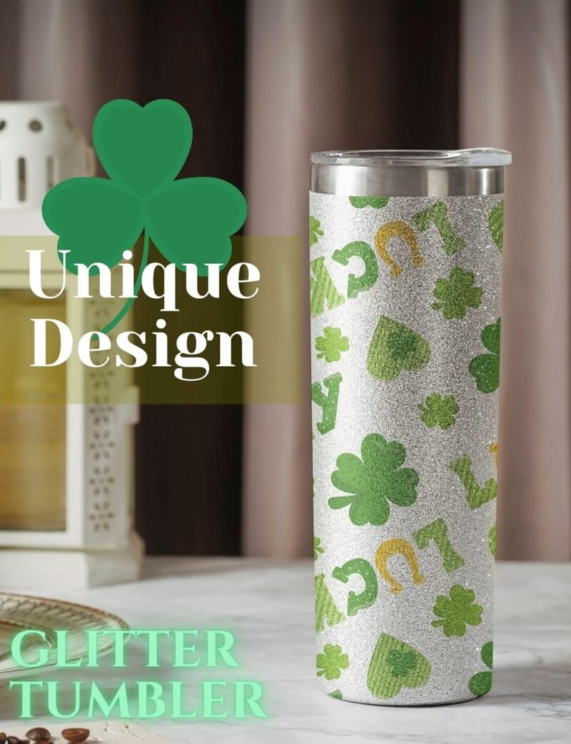 Onebttl Irish Gifts for Women Men, 20oz Insulated Stainless Steel Tumblers with Lids and Straws, Best Shamrock Gifts for Best Friends, Christmas, Birthday, St Patricks Day - Irish Luck - Image 2