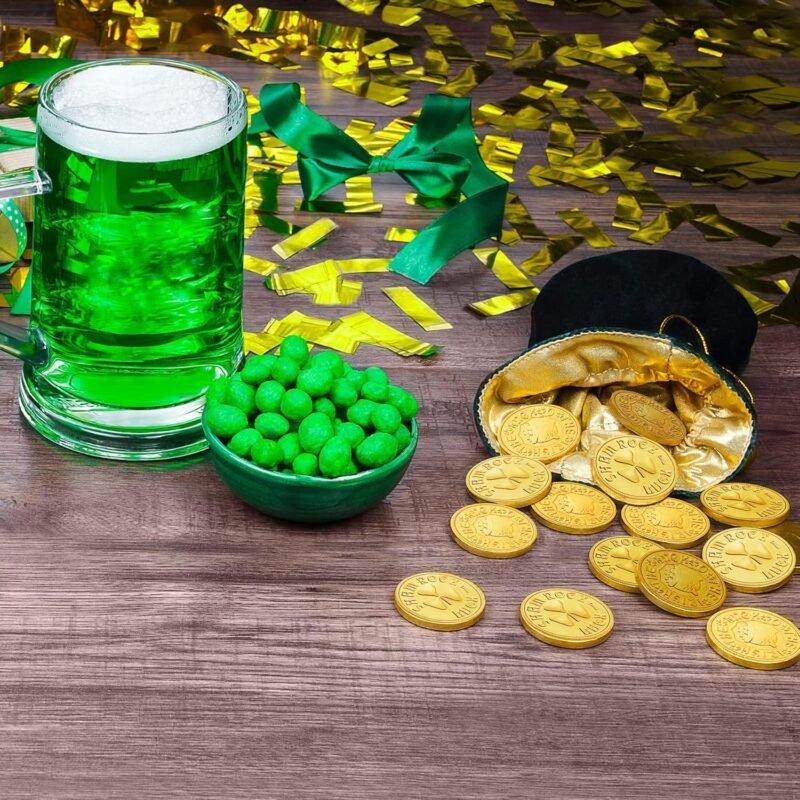 Apeso St. Patrick's Day Gold Coins - 120 Pieces Shamrock Plastic Lucky Coins in Green & Gold, Perfect for St. Patrick's Day Party Decorations, Birthday Crafts, Table Decorations & Party Favors - Image 7