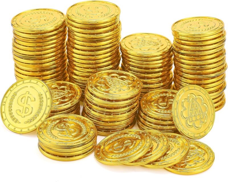 JOYIN 100 PCS St.Patrick's Day Coins, Plastic Fake Gold Coins, Doubloons Iris, Play Treasure for Mardi Gras, St. Patricks Party Decorations Favors, Hunt Game Supplies, Children's Party Favors - Image 2