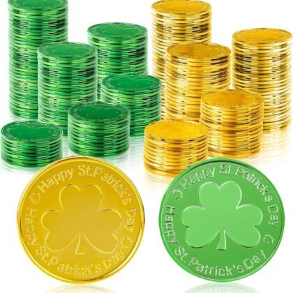 OHOME Gold Coins St Patricks Day - 120 Pieces Shamrock Plastic Coins Green and Gold St. patrick's Day Accessories for St Patricks Day Decorations Birthday Crafts Party Favors | St Patricks Day Decor