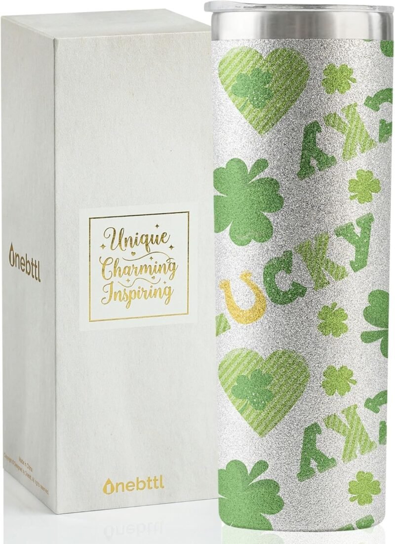 Onebttl Irish Gifts for Women Men, 20oz Insulated Stainless Steel Tumblers with Lids and Straws, Best Shamrock Gifts for Best Friends, Christmas, Birthday, St Patricks Day - Irish Luck