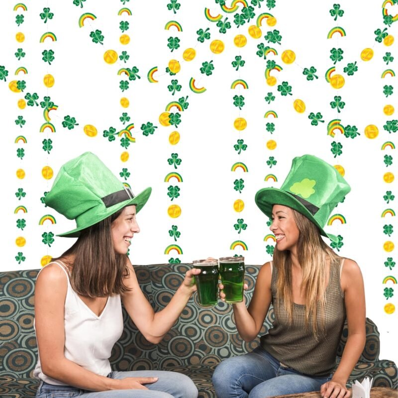Cheerland St Patrick’s Day Garland Green Gold Clover Rainbow Gold Coin Shamrock Charm Backdrop Decoration fFor St Patricks Day Theme Birthday Irish Party Supplies - Pack of 4 - Image 6