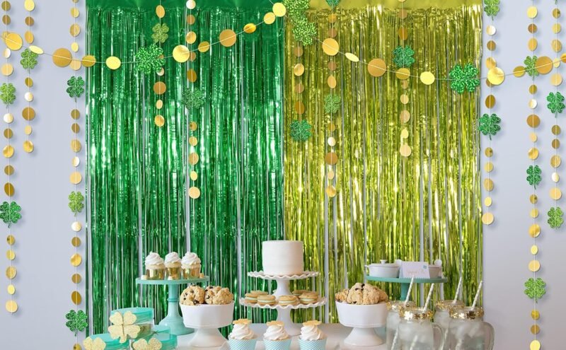 Cheerland St Patrick Backdrop St Patricks Day Garland Clover Garland Green Gold Streamers Shamrock Decorations Irish Decor Bakcdrop Hanging Shamrock Party Decoration Party Supplies- Pack of 4 - Image 2