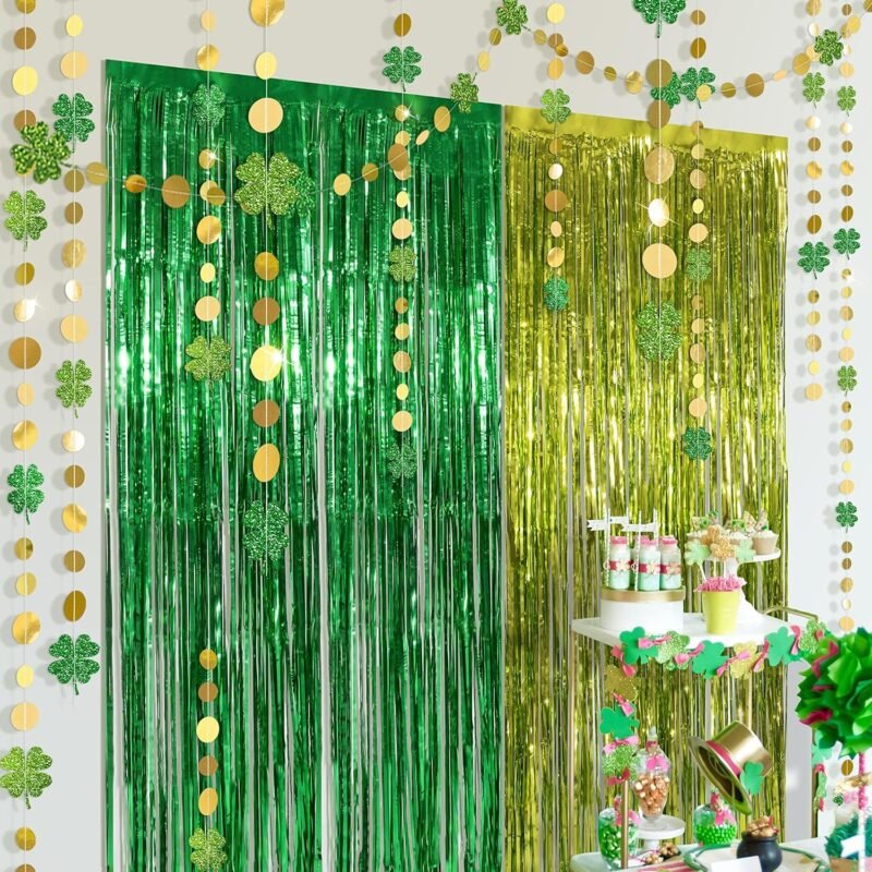 Cheerland St Patrick Backdrop St Patricks Day Garland Clover Garland Green Gold Streamers Shamrock Decorations Irish Decor Bakcdrop Hanging Shamrock Party Decoration Party Supplies- Pack of 4 - Image 7