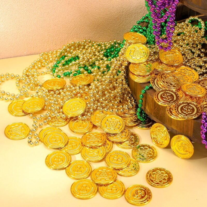 JOYIN 100 PCS St.Patrick's Day Coins, Plastic Fake Gold Coins, Doubloons Iris, Play Treasure for Mardi Gras, St. Patricks Party Decorations Favors, Hunt Game Supplies, Children's Party Favors - Image 5